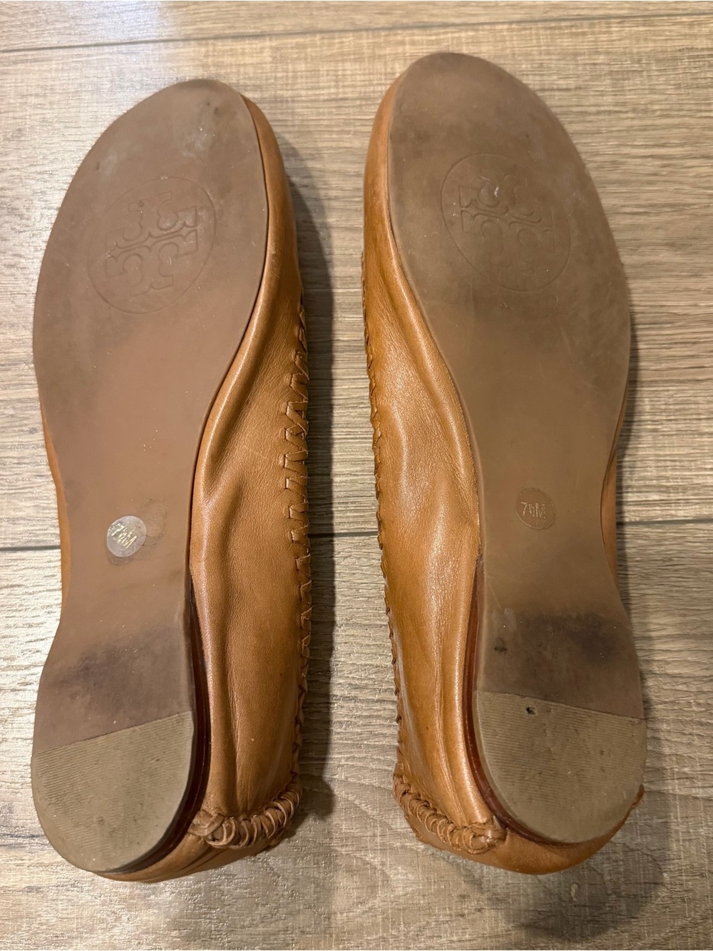 Tory Burch Tan Leather Logo Whipstitch Ballet Flats, women 7.5 - Picture 10 of 10